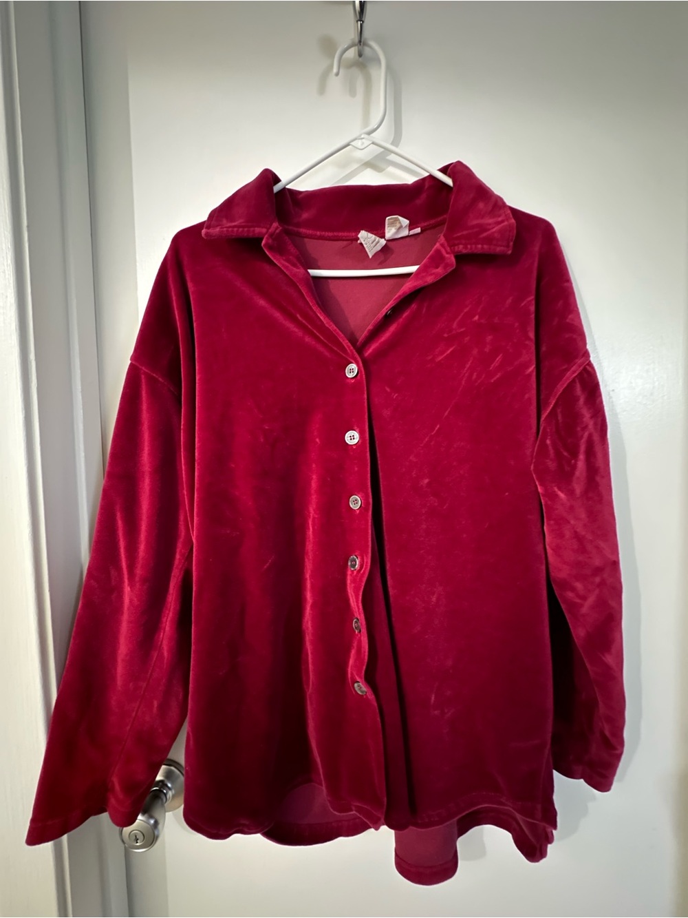 Vintage CW Burgundy Red Velvet Button Down Shirt Women Size M Long Sleeve Blouse